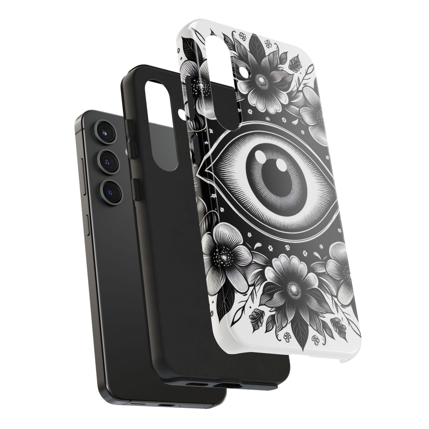 "Black and White Floral Guardian Evil Eye Phone Case"