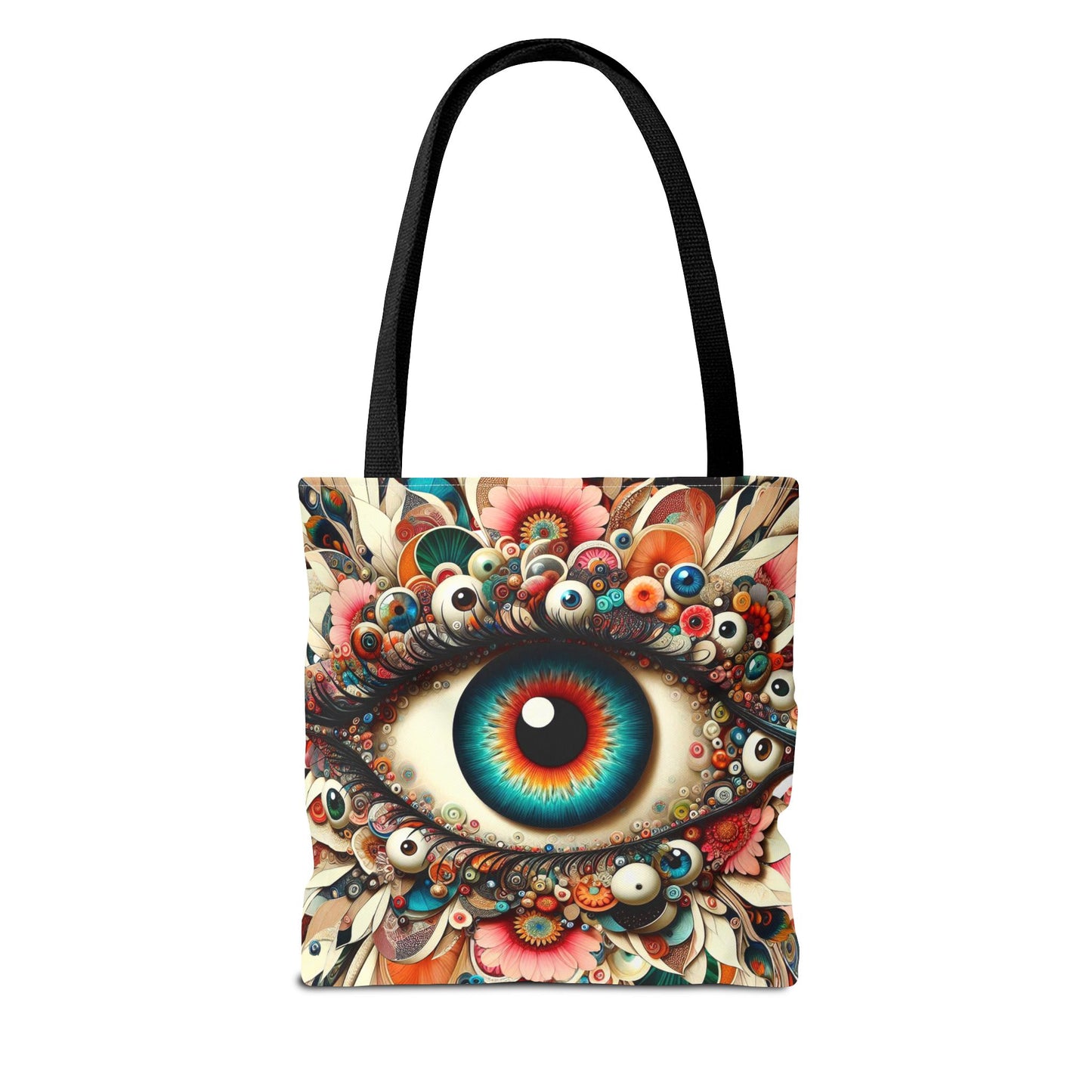 Surreal Art Tote – Mesmerizing Evil Eye & Floral Fusion Canvas Tote