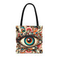 Surreal Art Tote – Mesmerizing Evil Eye & Floral Fusion Canvas Tote