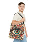 Surreal Art Tote – Mesmerizing Evil Eye & Floral Fusion Canvas Tote