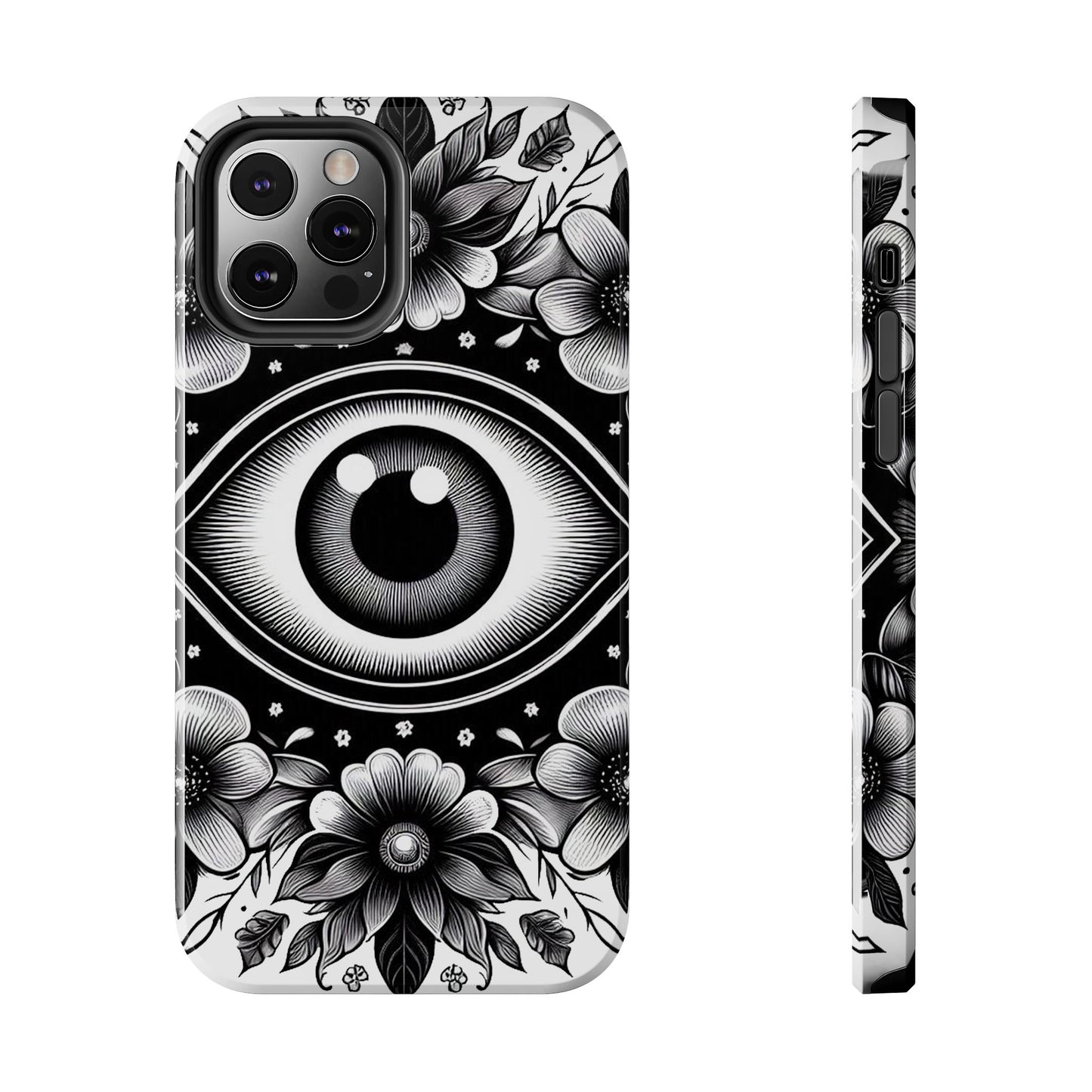 "Black and White Floral Guardian Evil Eye Phone Case"