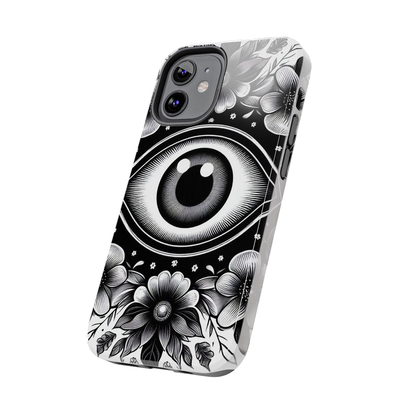 "Black and White Floral Guardian Evil Eye Phone Case"