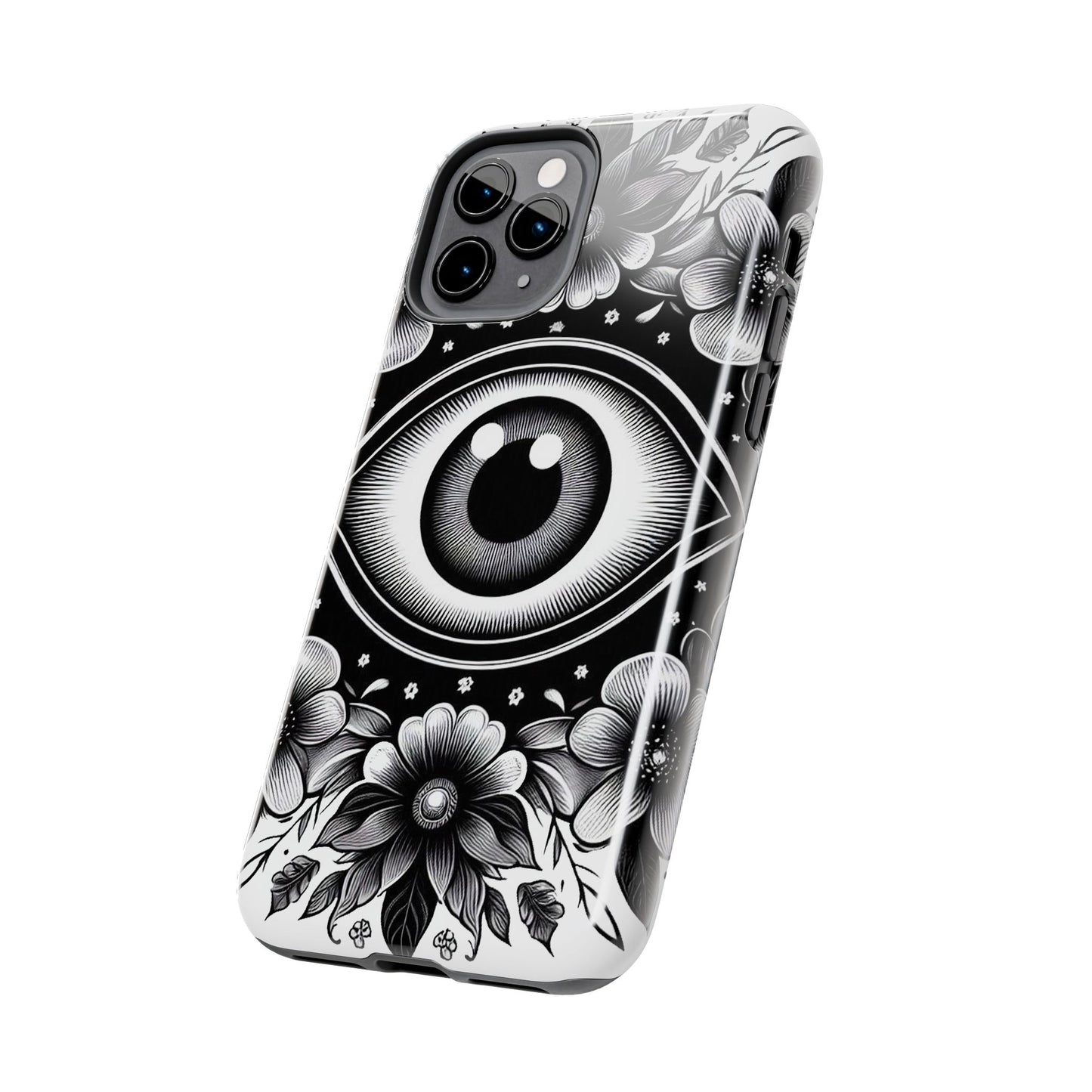 "Black and White Floral Guardian Evil Eye Phone Case"