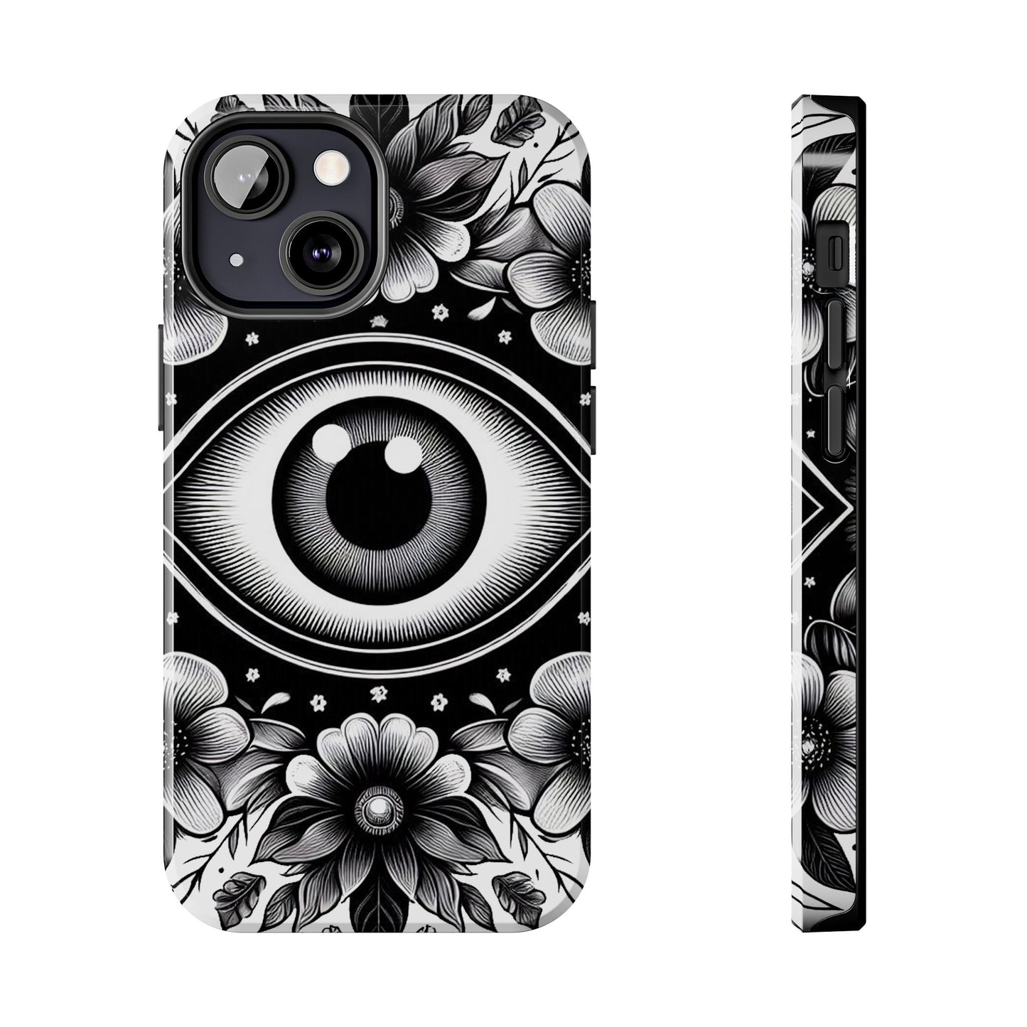 "Black and White Floral Guardian Evil Eye Phone Case"