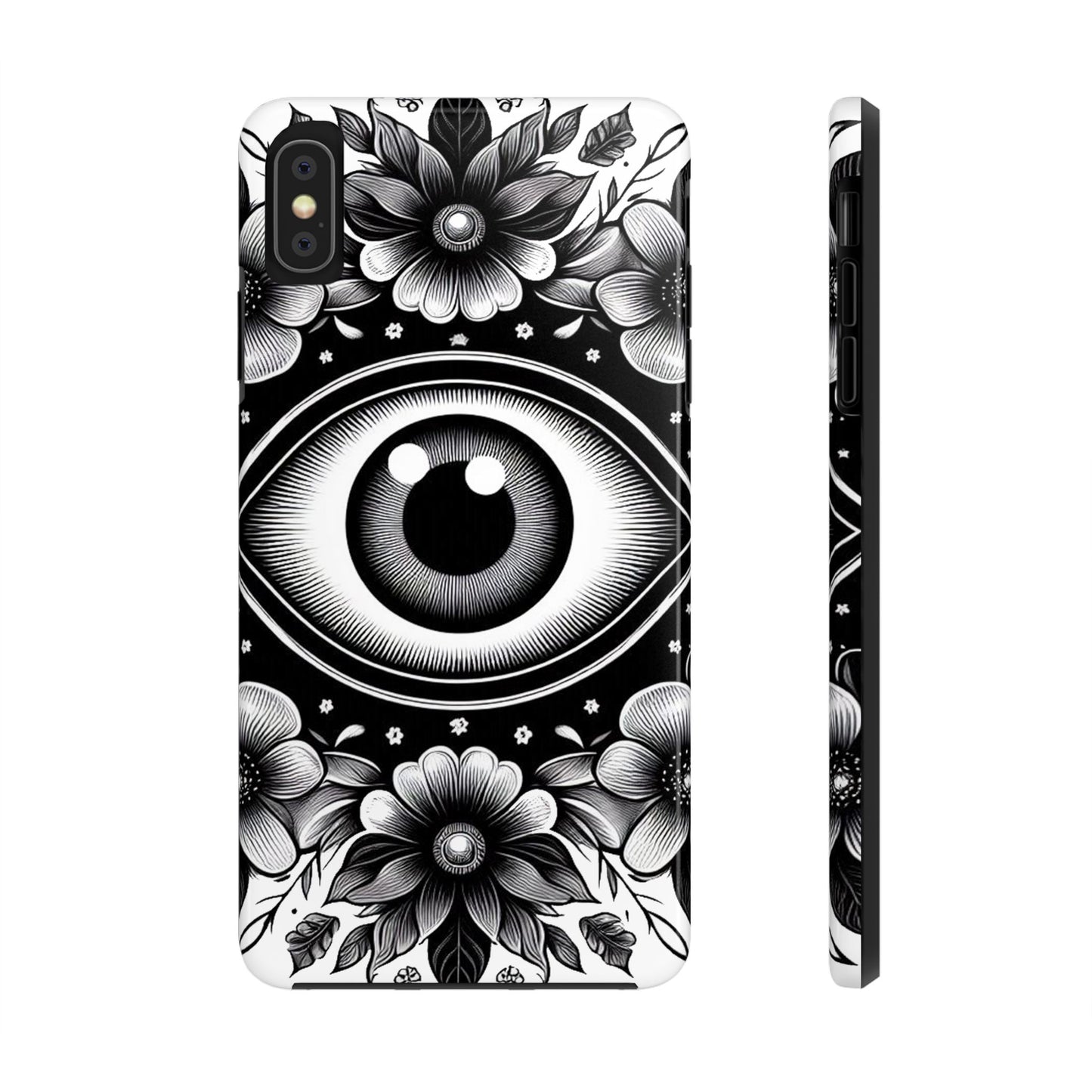 "Black and White Floral Guardian Evil Eye Phone Case"