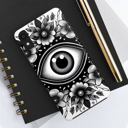 "Black and White Floral Guardian Evil Eye Phone Case"