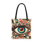 Surreal Art Tote – Mesmerizing Evil Eye & Floral Fusion Canvas Tote