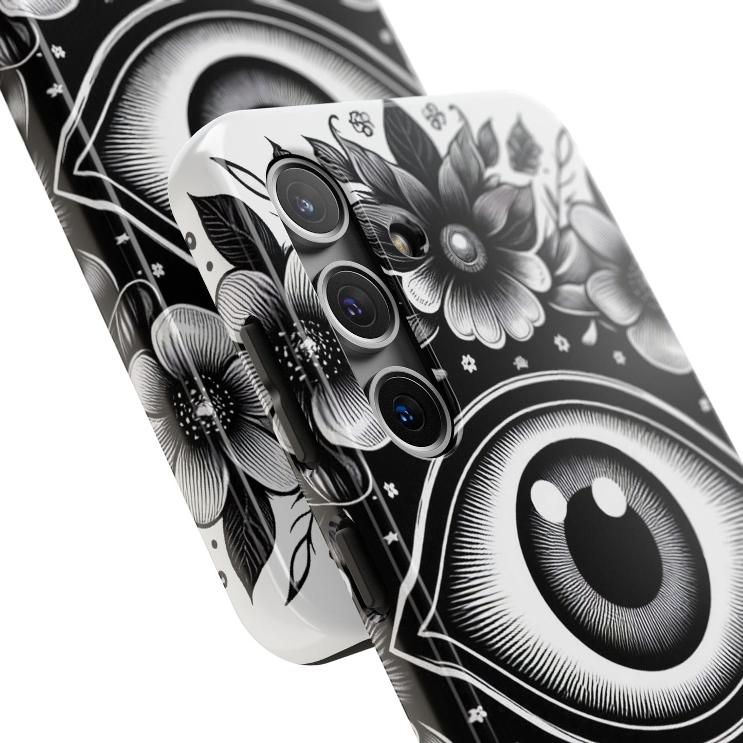 "Black and White Floral Guardian Evil Eye Phone Case"