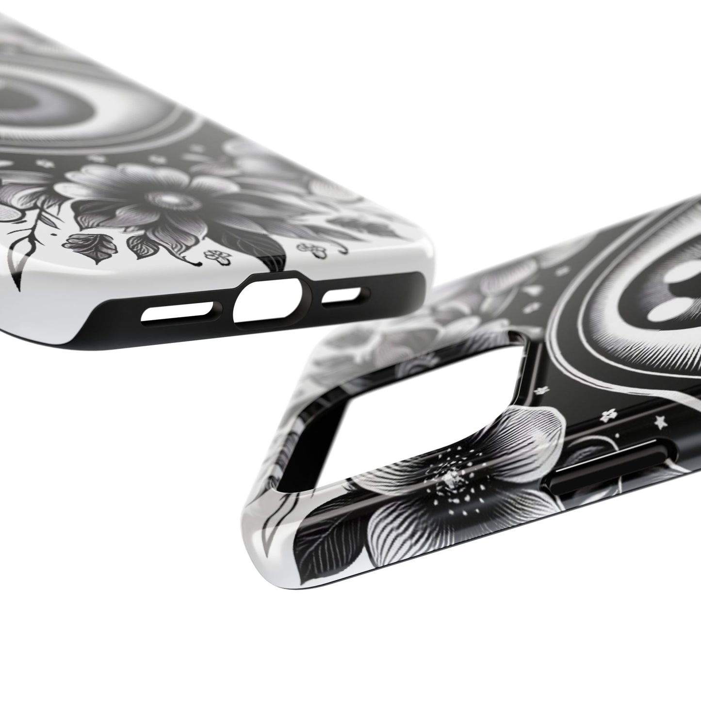 "Black and White Floral Guardian Evil Eye Phone Case"