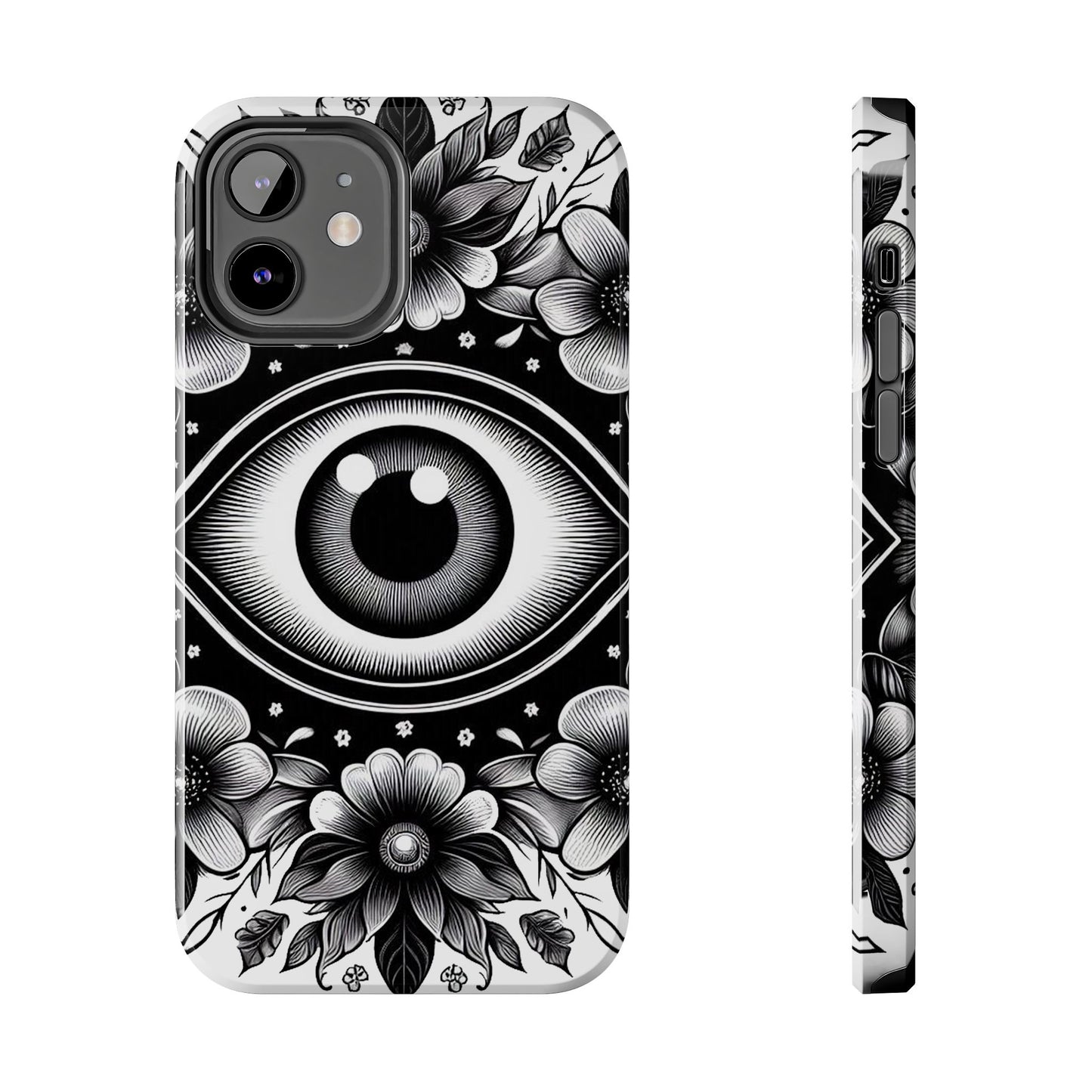 "Black and White Floral Guardian Evil Eye Phone Case"