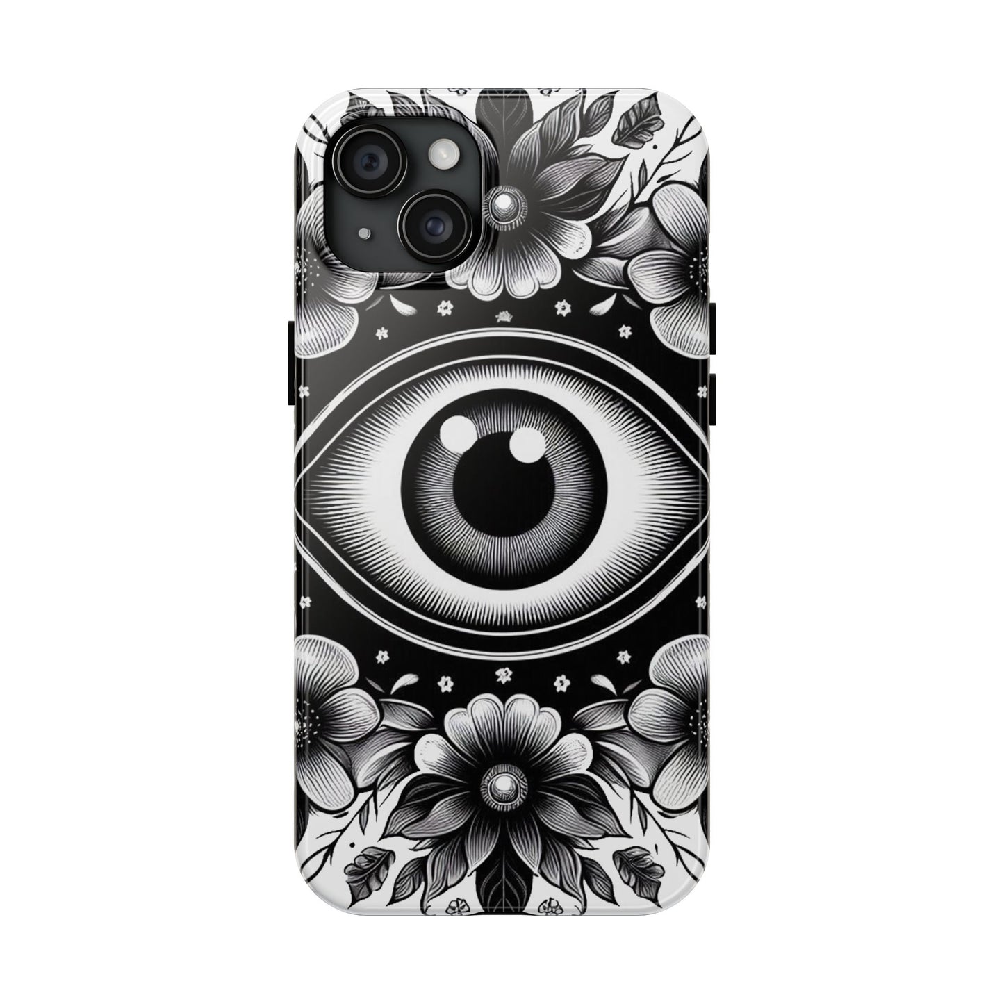 "Black and White Floral Guardian Evil Eye Phone Case"