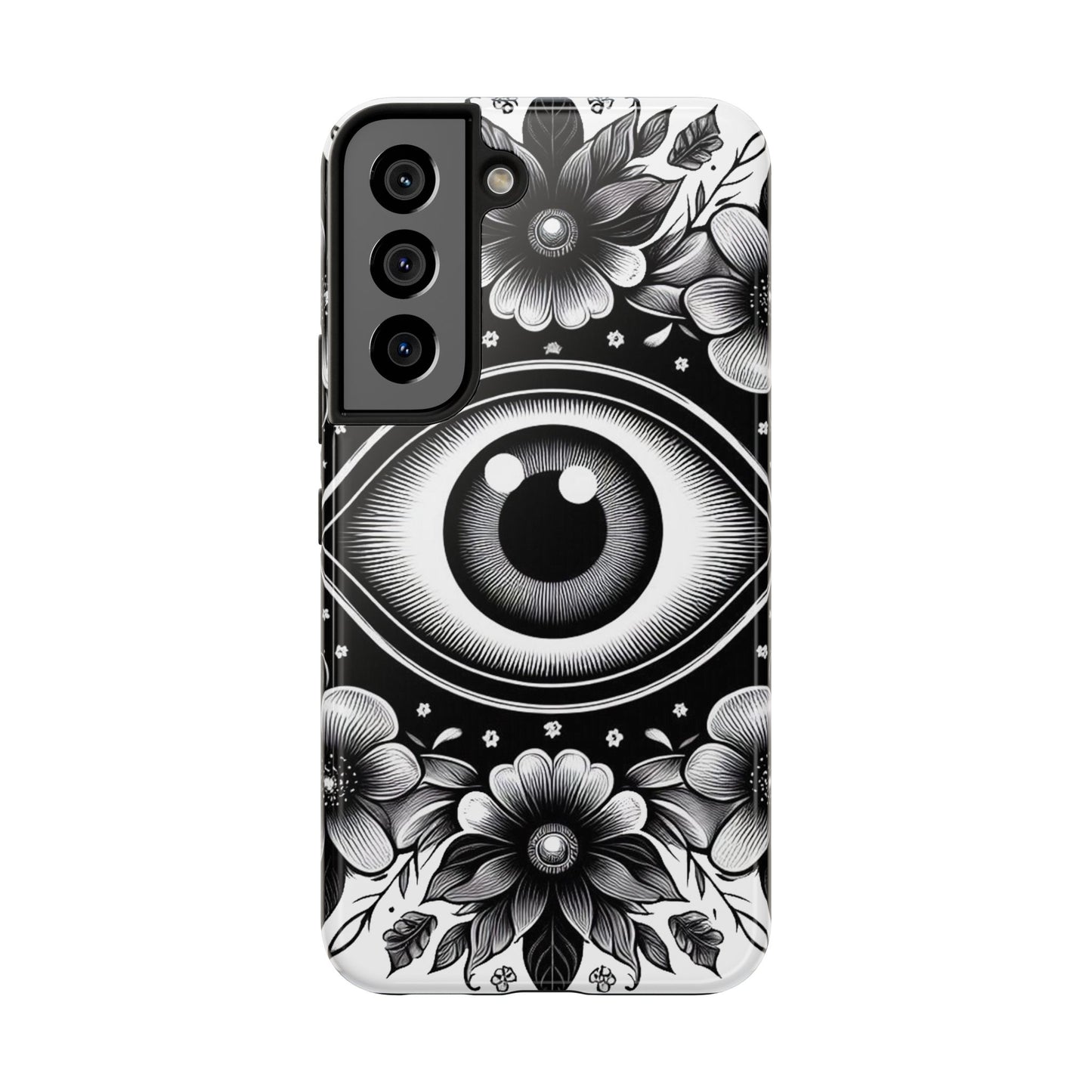 "Black and White Floral Guardian Evil Eye Phone Case"