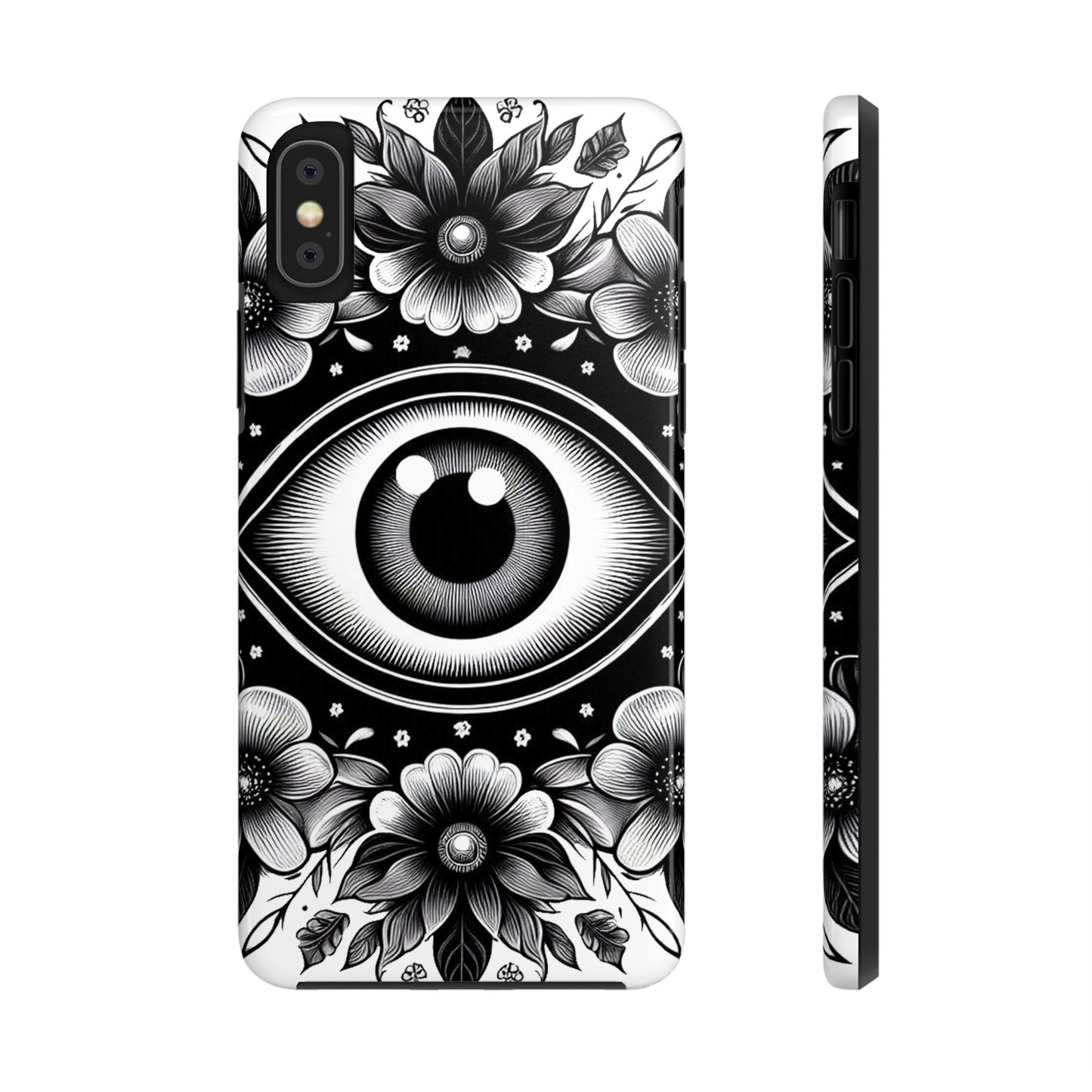 "Black and White Floral Guardian Evil Eye Phone Case"