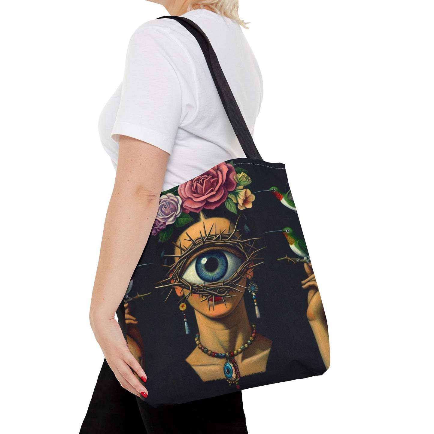 Edgy and Iconic – Surreal Portrait Canvas Tote