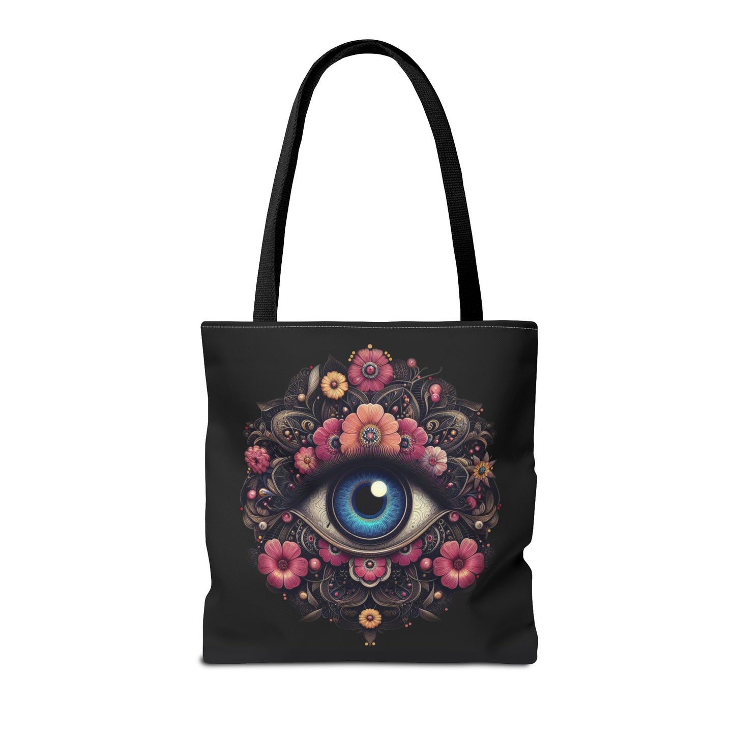 "Celestial Guardian: Floral Eye Canvas Tote"