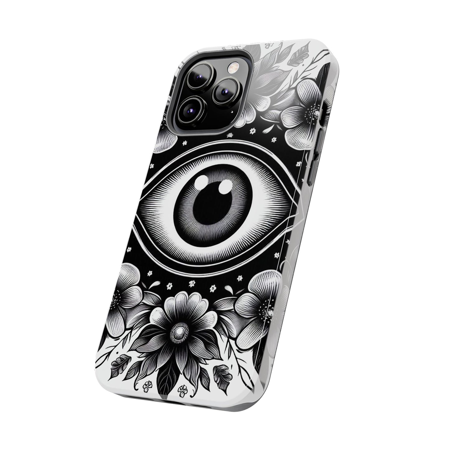 "Black and White Floral Guardian Evil Eye Phone Case"