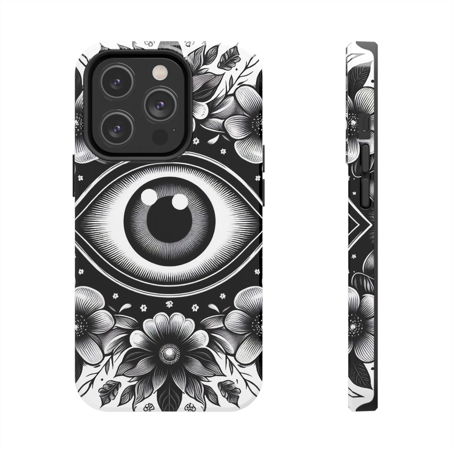 "Black and White Floral Guardian Evil Eye Phone Case"