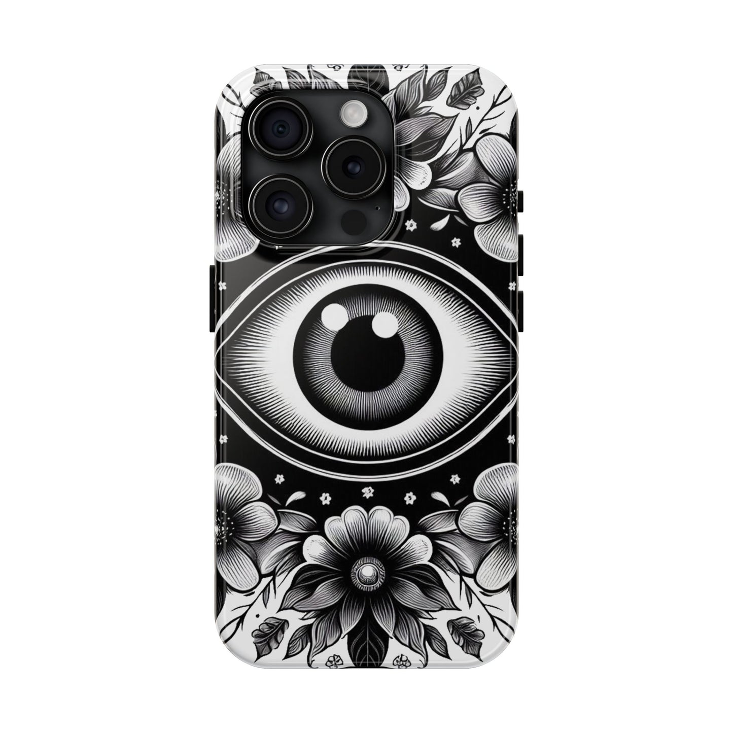 "Black and White Floral Guardian Evil Eye Phone Case"