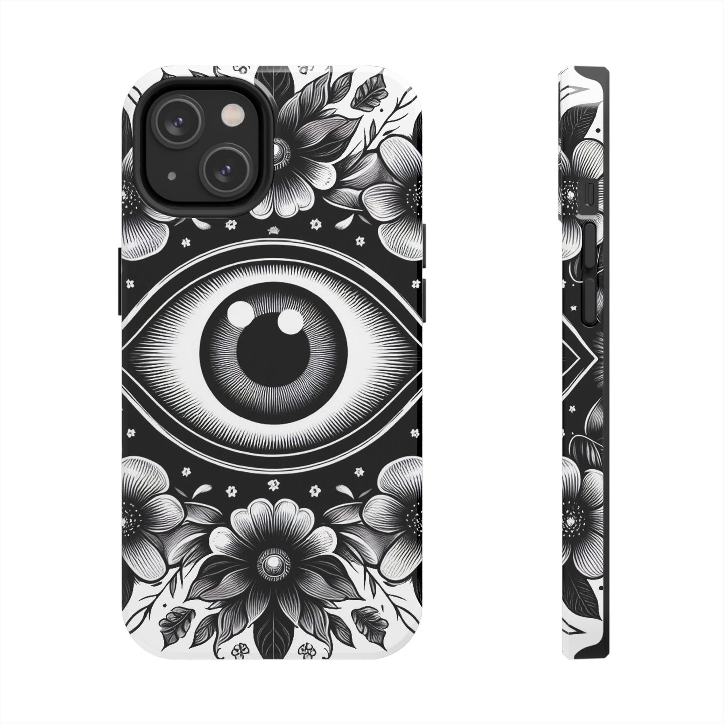 "Black and White Floral Guardian Evil Eye Phone Case"