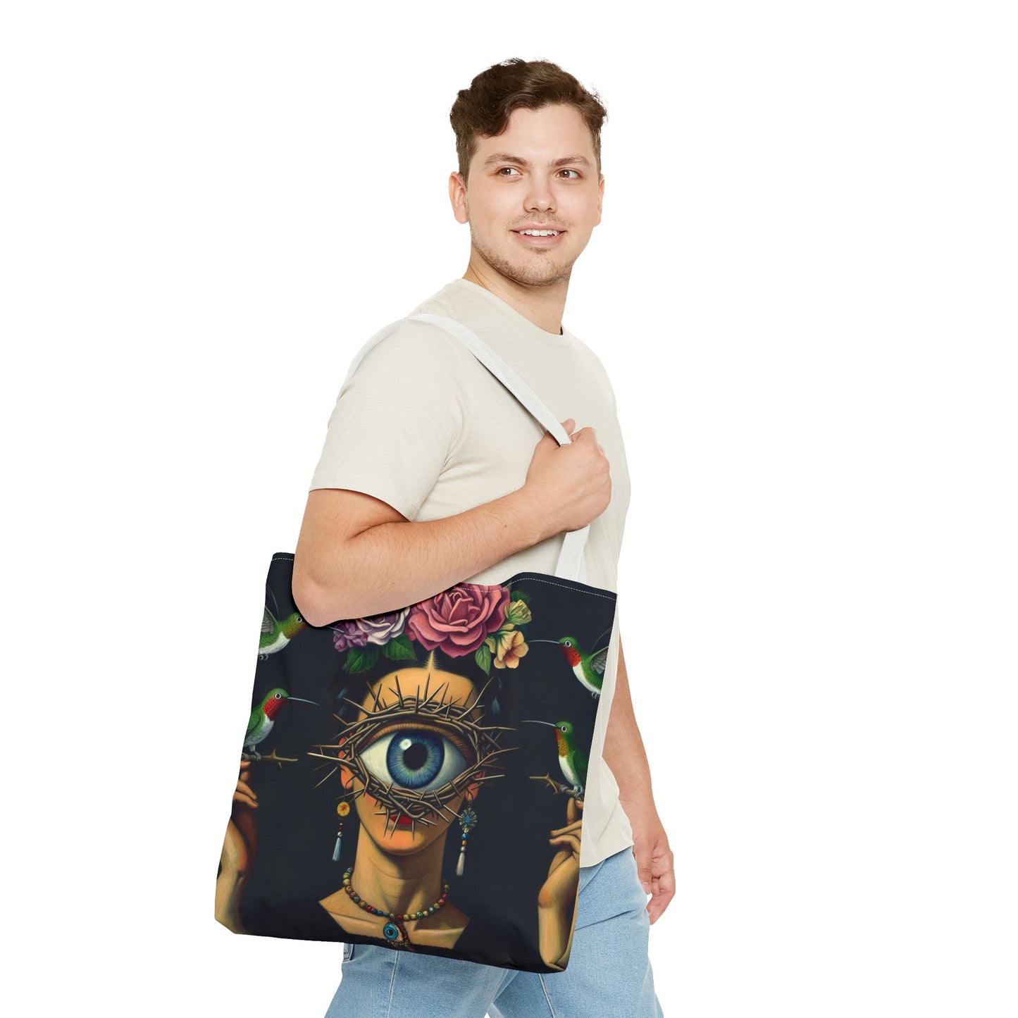 Edgy and Iconic – Surreal Portrait Canvas Tote