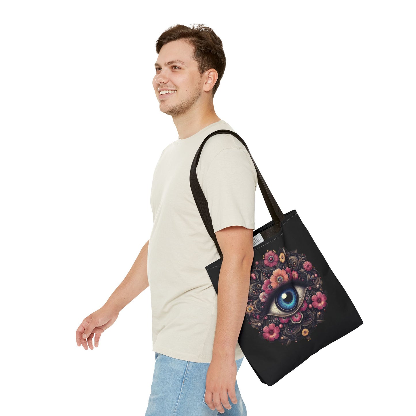 "Celestial Guardian: Floral Eye Canvas Tote"