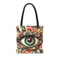 Surreal Art Tote – Mesmerizing Evil Eye & Floral Fusion Canvas Tote