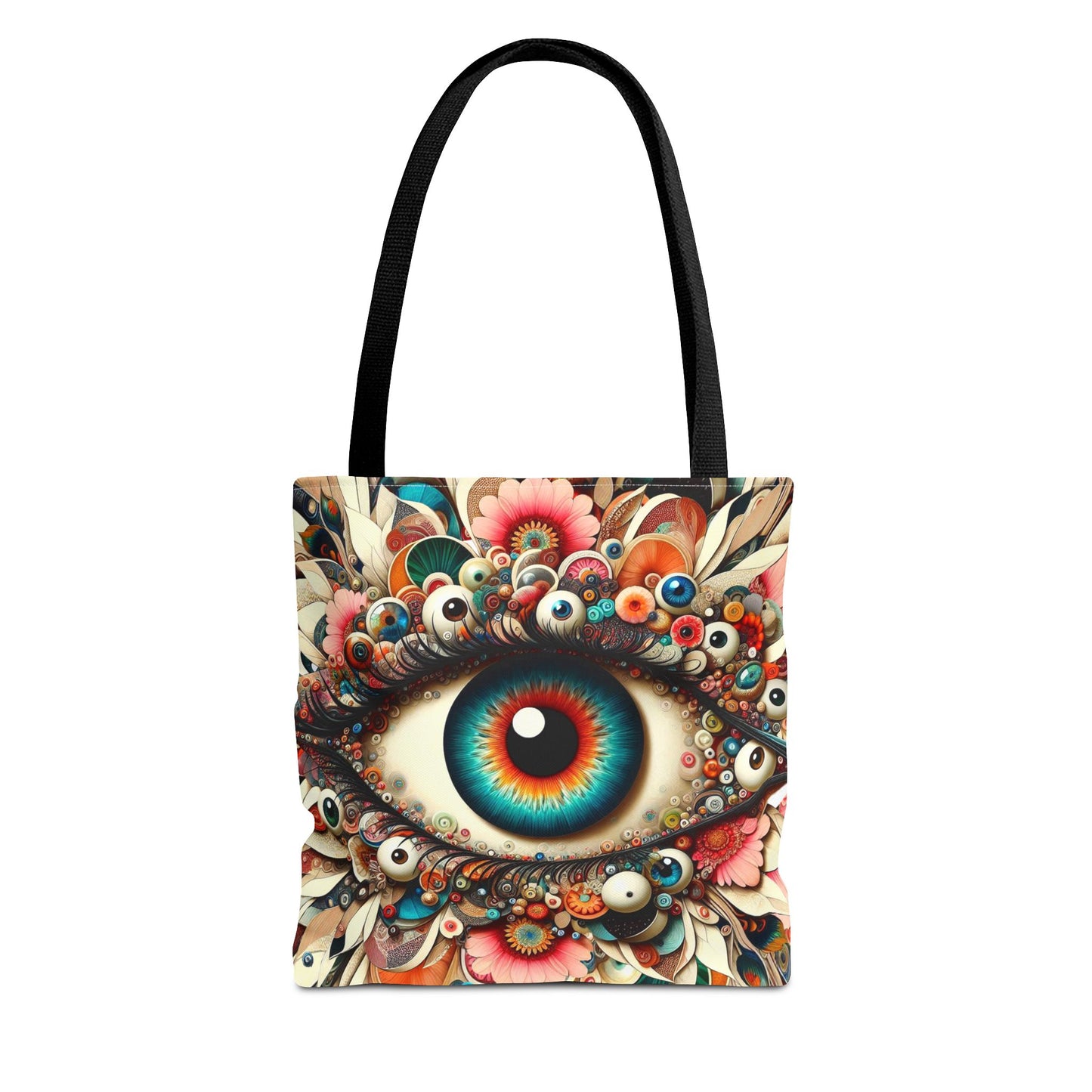 Surreal Art Tote – Mesmerizing Evil Eye & Floral Fusion Canvas Tote