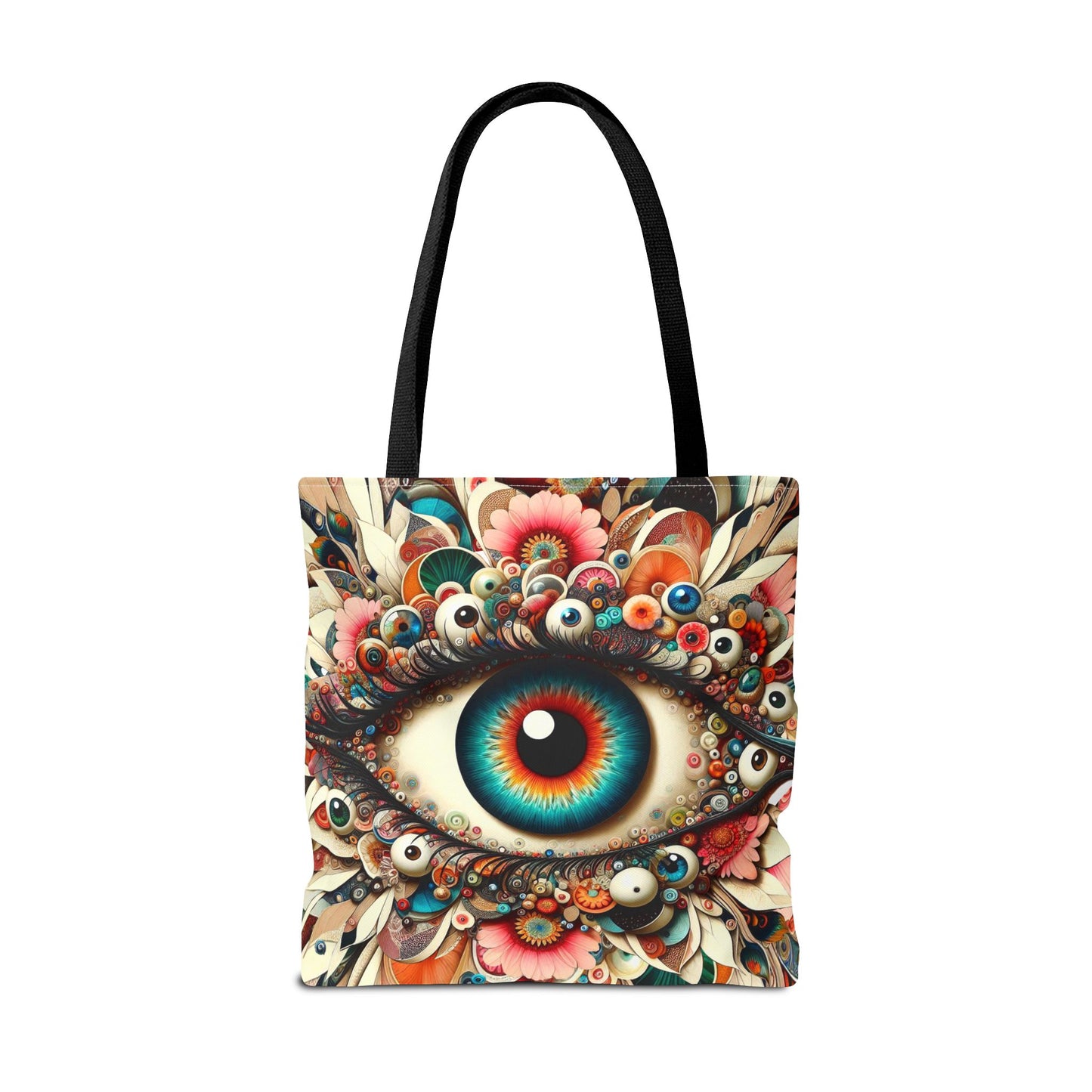 Surreal Art Tote – Mesmerizing Evil Eye & Floral Fusion Canvas Tote