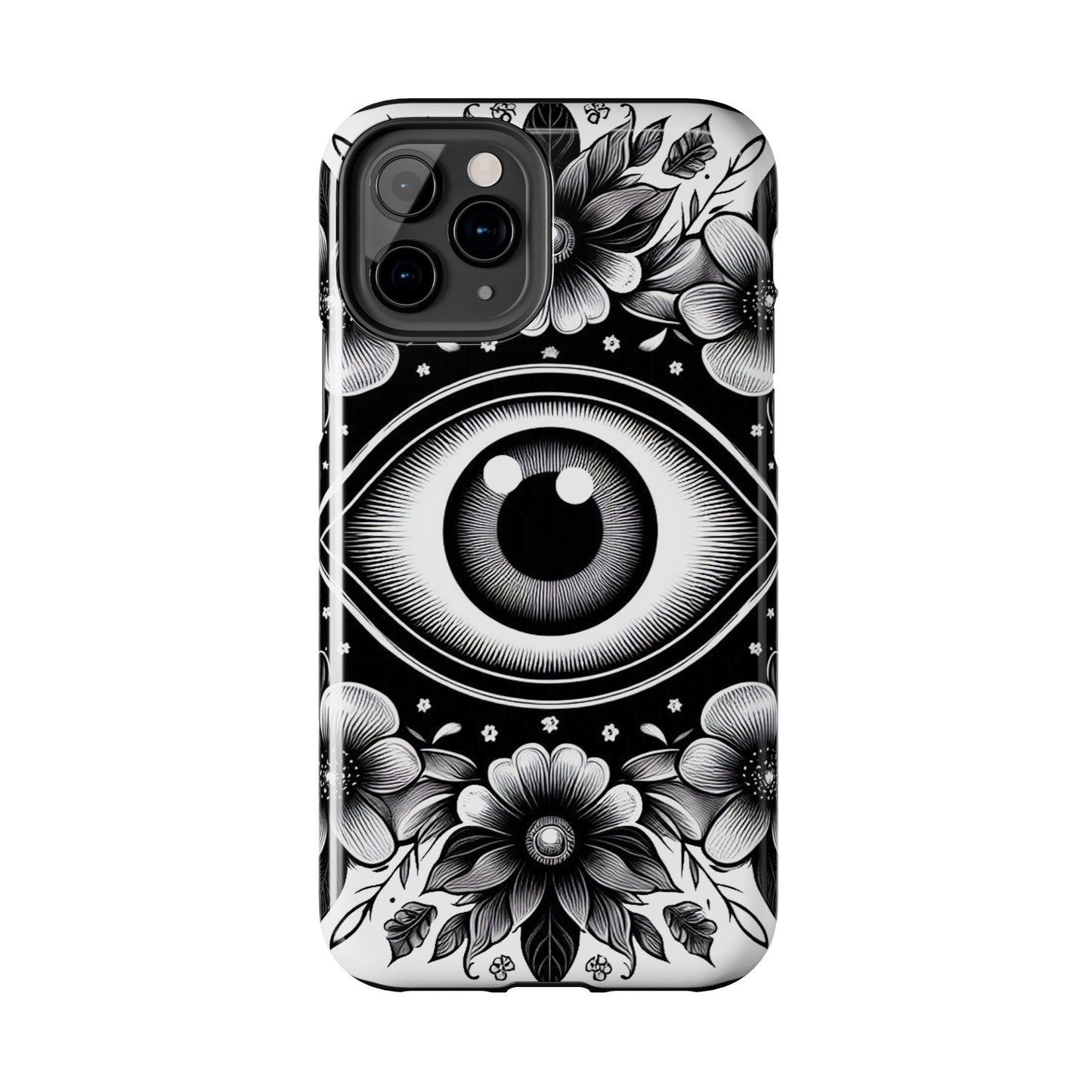 "Black and White Floral Guardian Evil Eye Phone Case"