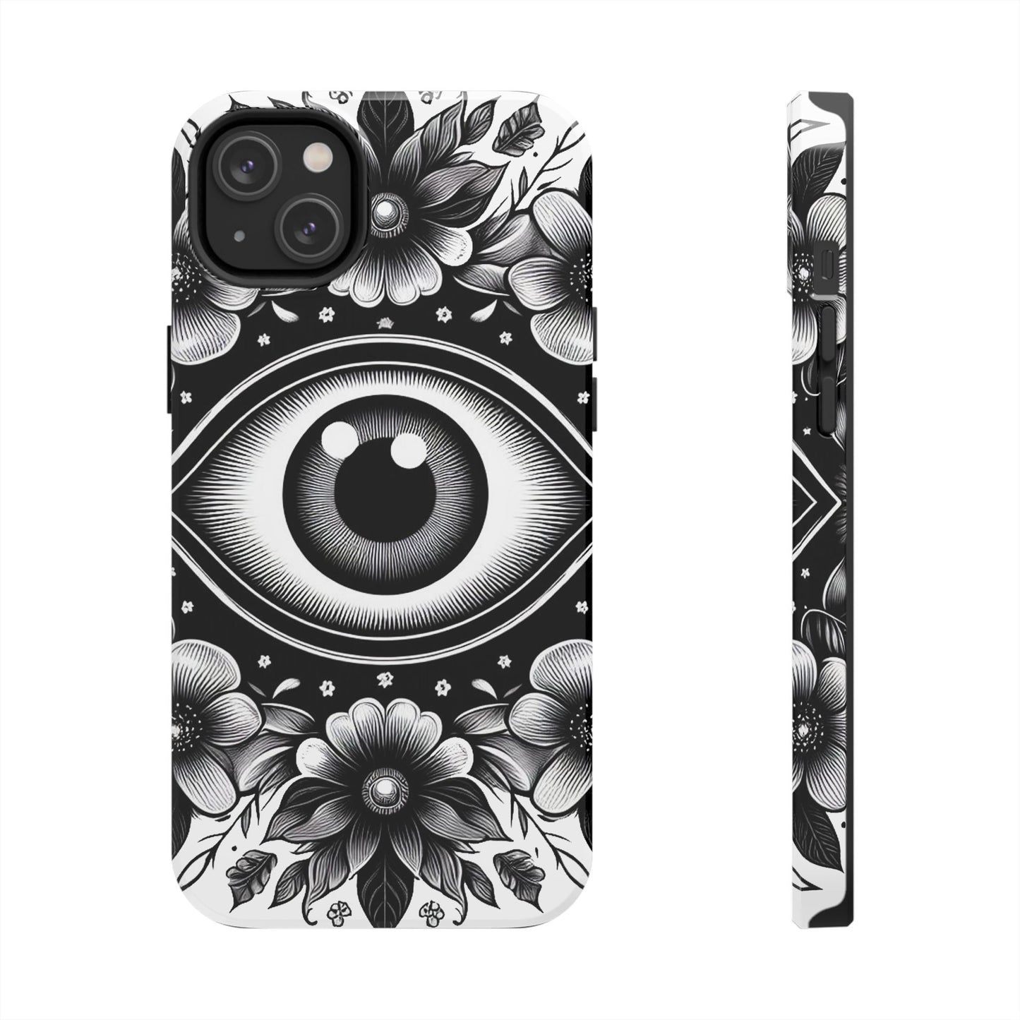 "Black and White Floral Guardian Evil Eye Phone Case"