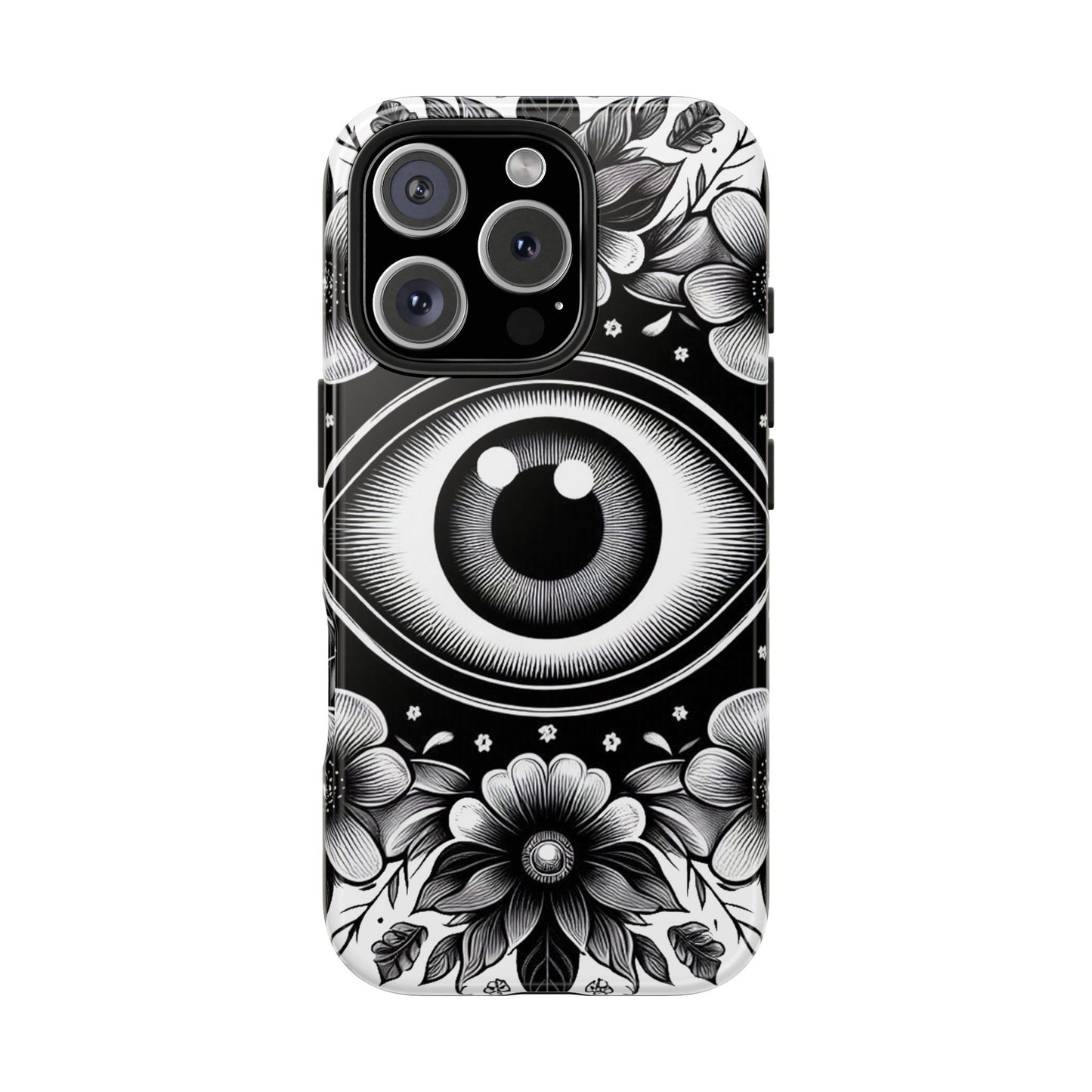 "Black and White Floral Guardian Evil Eye Phone Case"