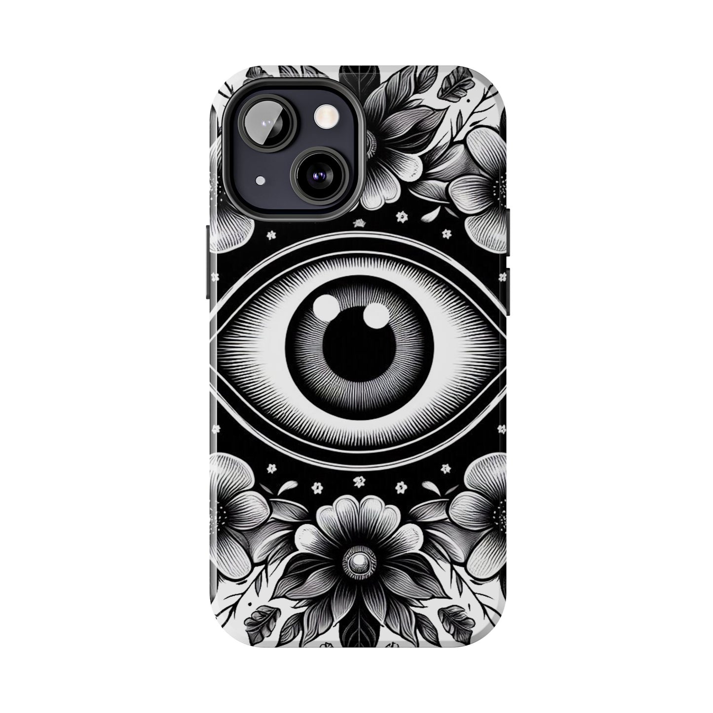 "Black and White Floral Guardian Evil Eye Phone Case"