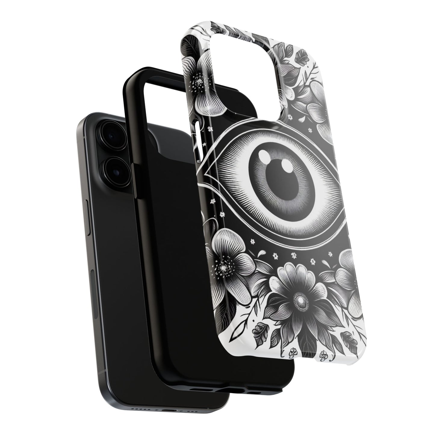 "Black and White Floral Guardian Evil Eye Phone Case"