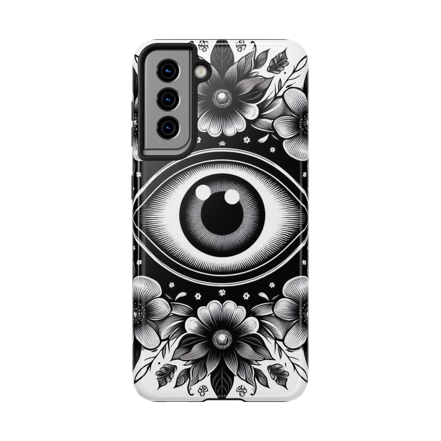 "Black and White Floral Guardian Evil Eye Phone Case"