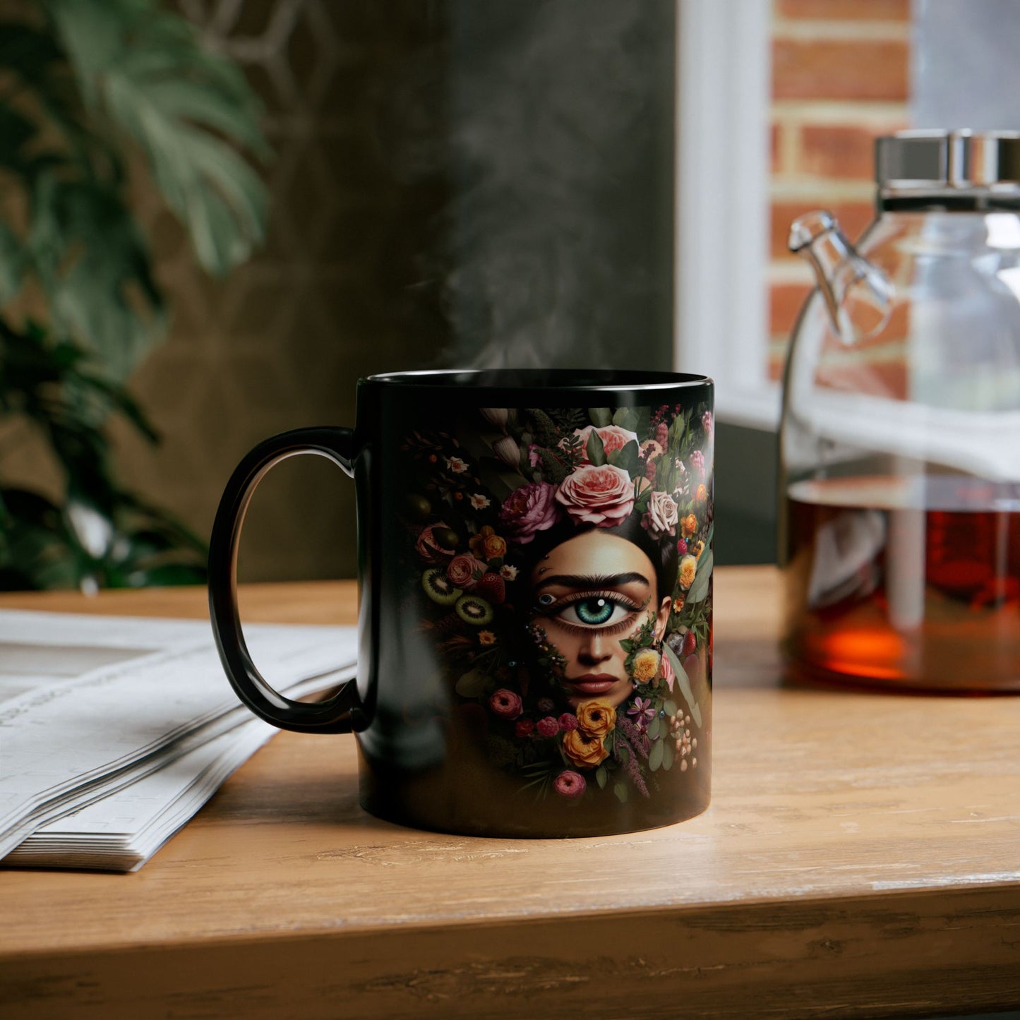 "Flourishing, fabulous, and fully caffeinated" Black Ceramic Coffee Mug 11oz / 15oz