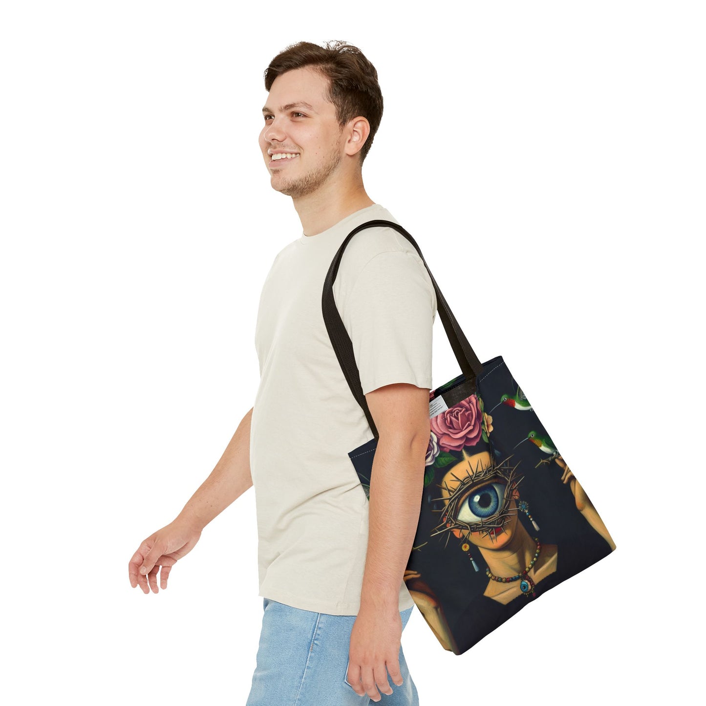 Edgy and Iconic – Surreal Portrait Canvas Tote