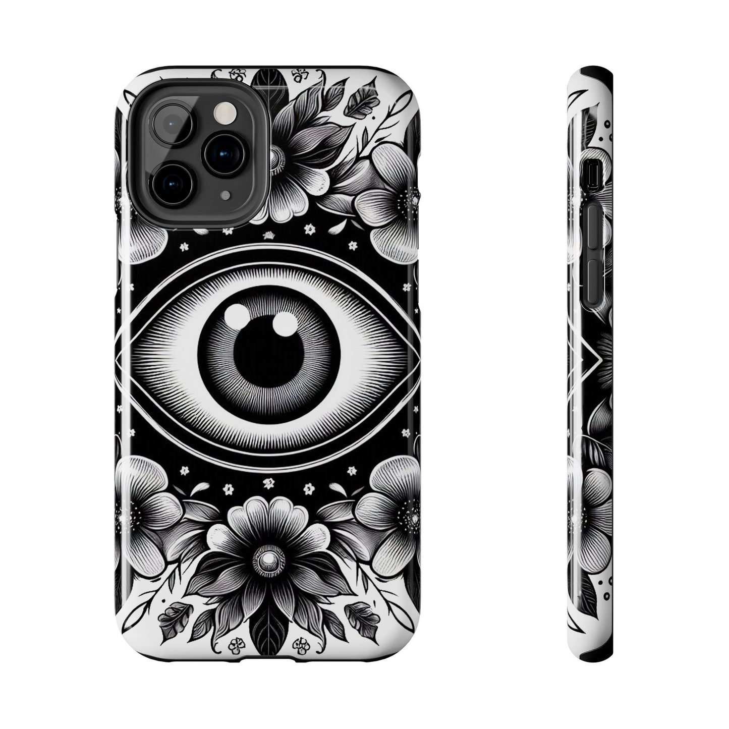 "Black and White Floral Guardian Evil Eye Phone Case"