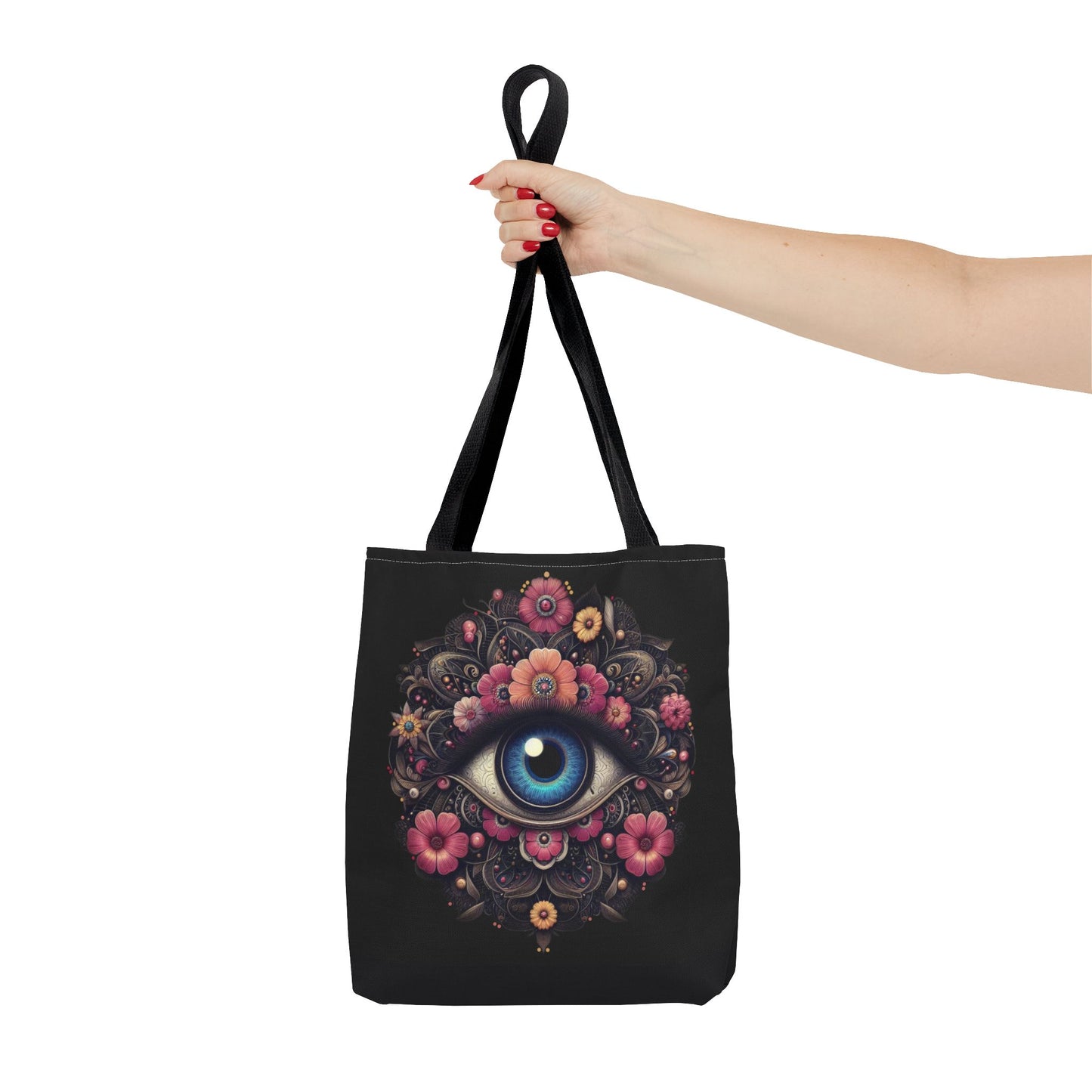 "Celestial Guardian: Floral Eye Canvas Tote"