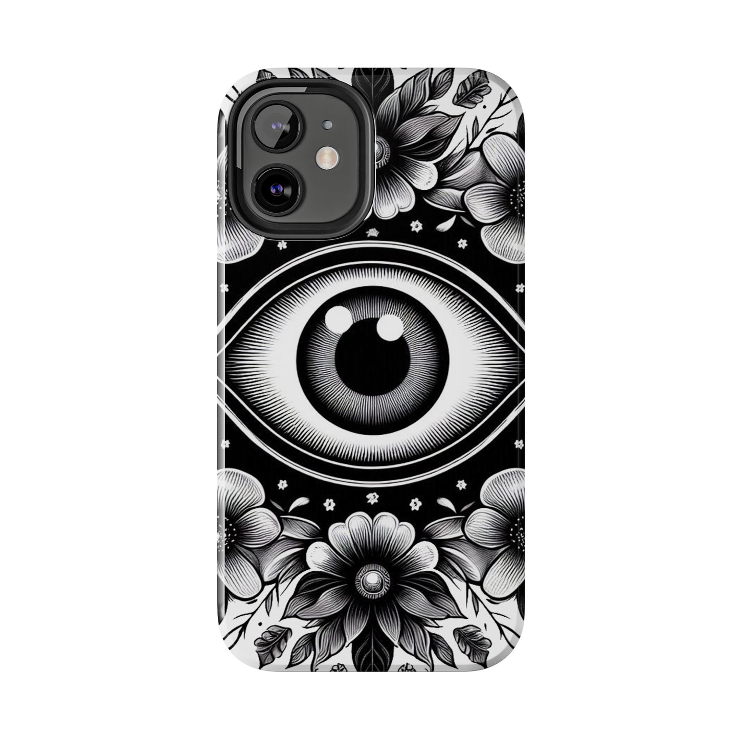 "Black and White Floral Guardian Evil Eye Phone Case"