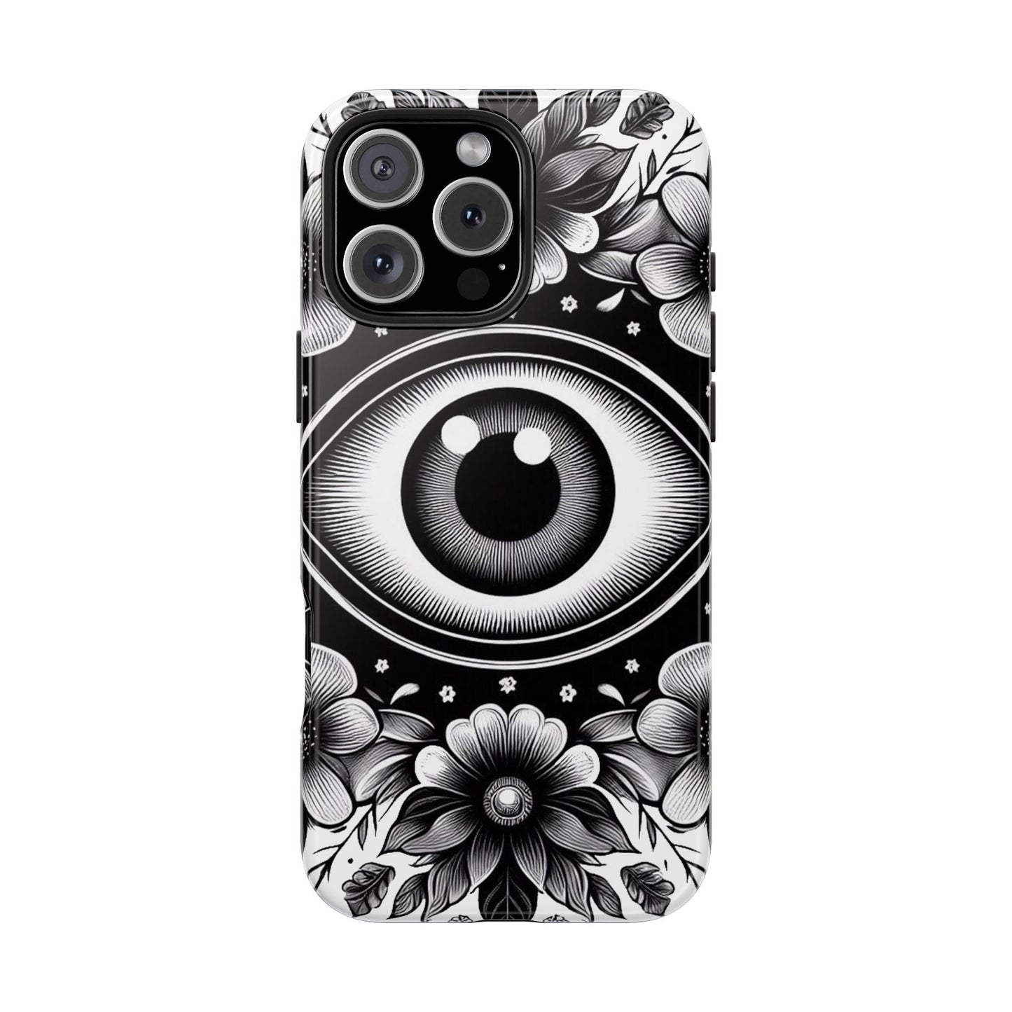 "Black and White Floral Guardian Evil Eye Phone Case"