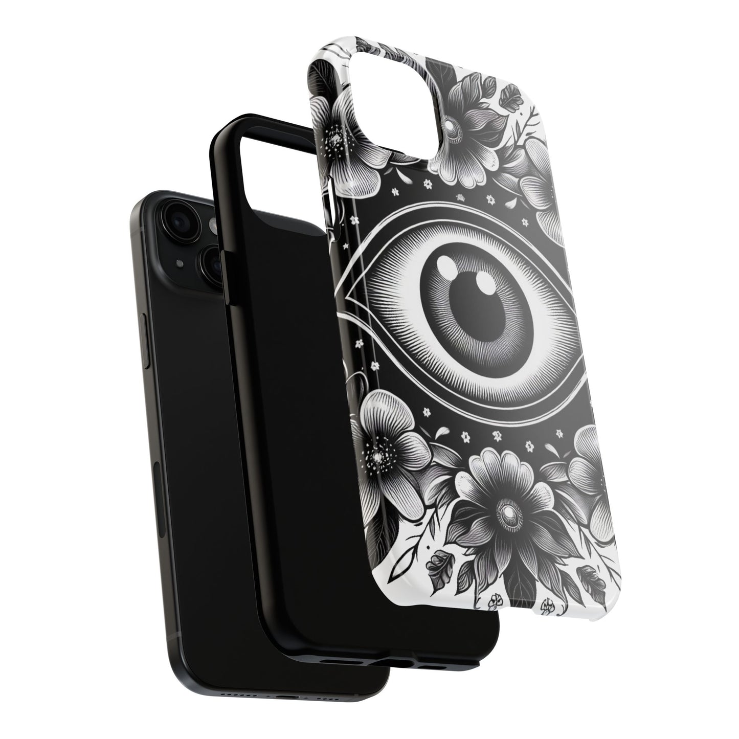 "Black and White Floral Guardian Evil Eye Phone Case"