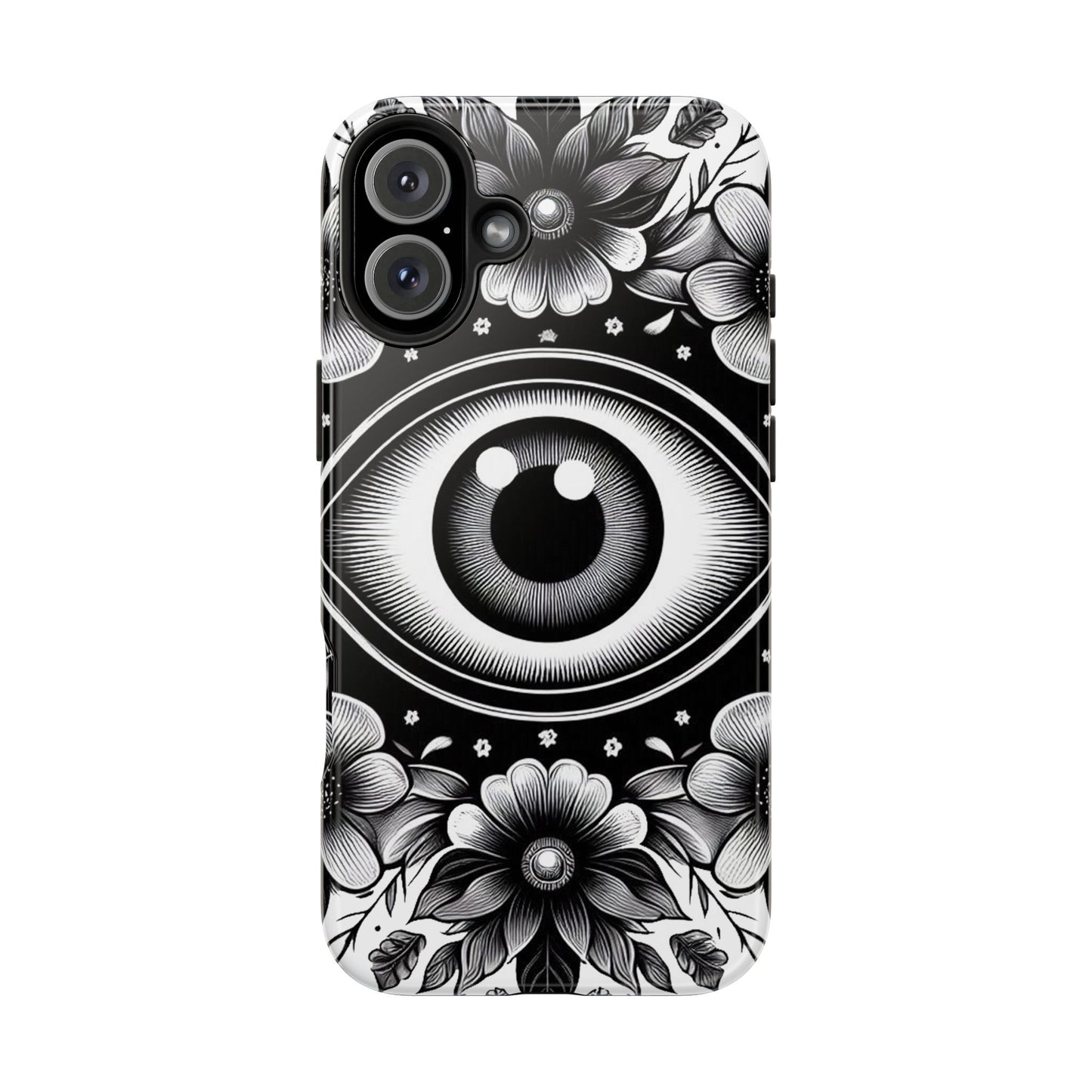 "Black and White Floral Guardian Evil Eye Phone Case"