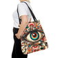 Surreal Art Tote – Mesmerizing Evil Eye & Floral Fusion Canvas Tote