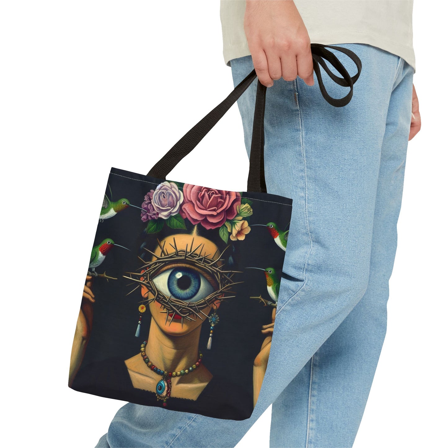 Edgy and Iconic – Surreal Portrait Canvas Tote