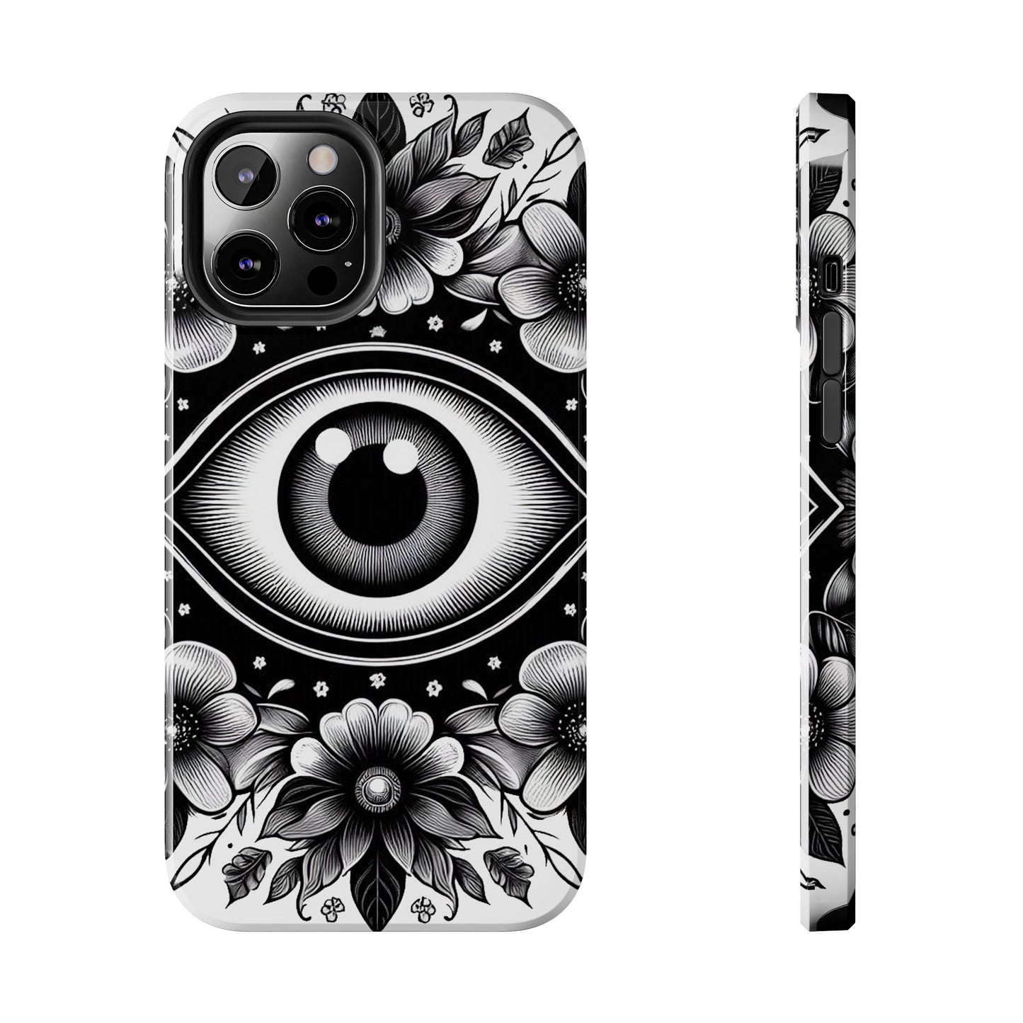 "Black and White Floral Guardian Evil Eye Phone Case"