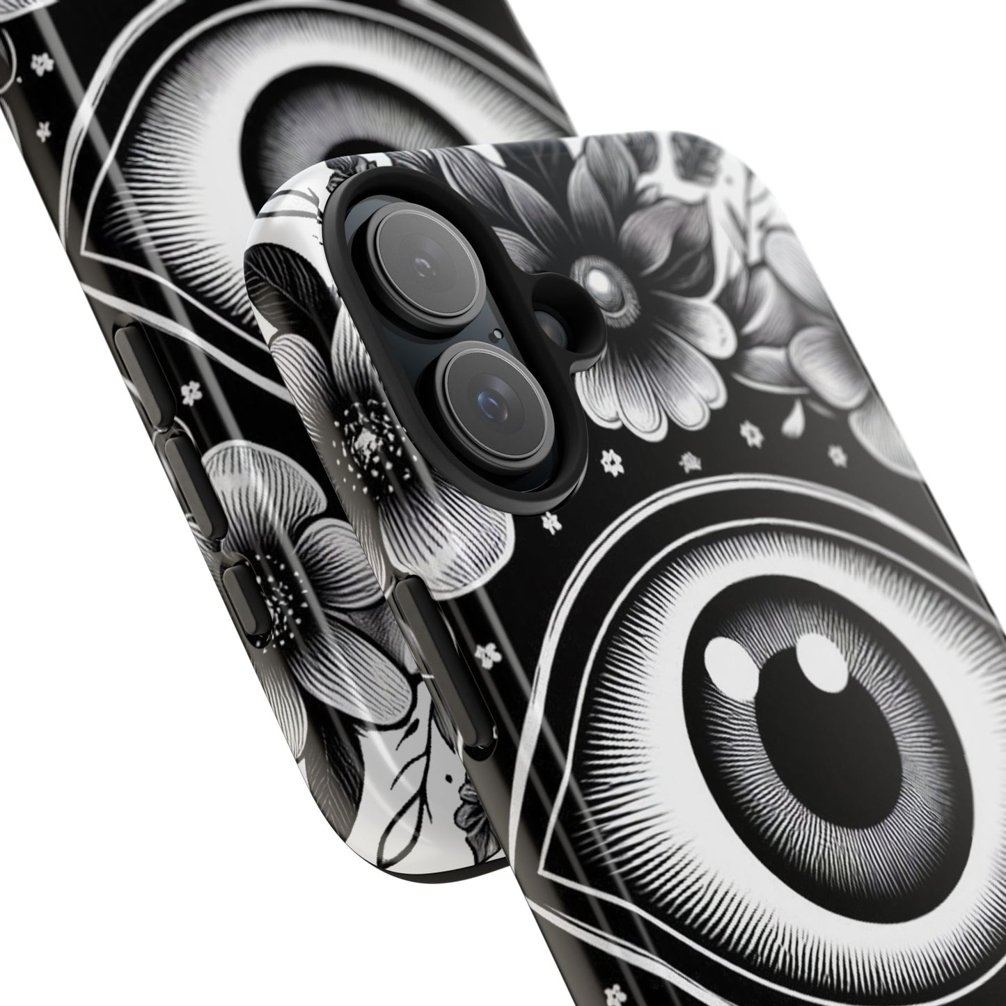 "Black and White Floral Guardian Evil Eye Phone Case"