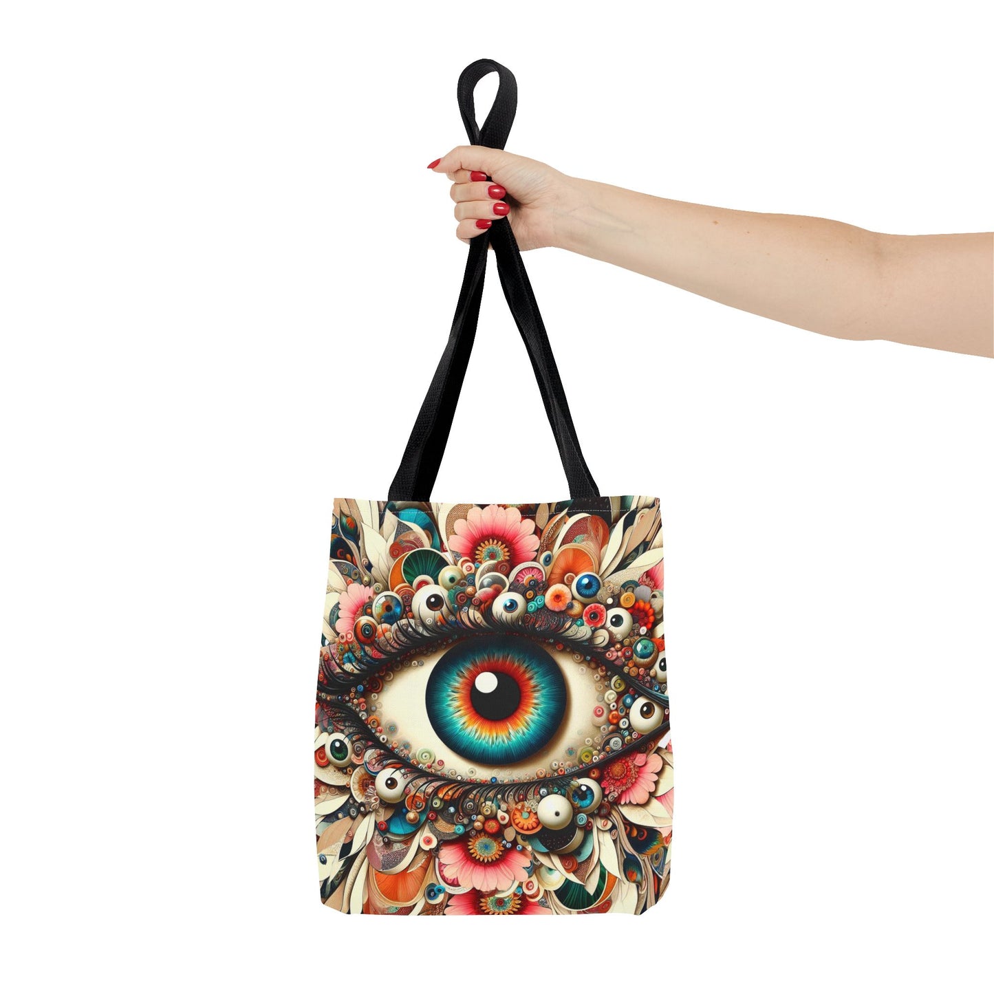 Surreal Art Tote – Mesmerizing Evil Eye & Floral Fusion Canvas Tote