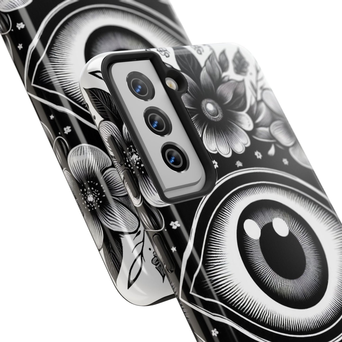 "Black and White Floral Guardian Evil Eye Phone Case"