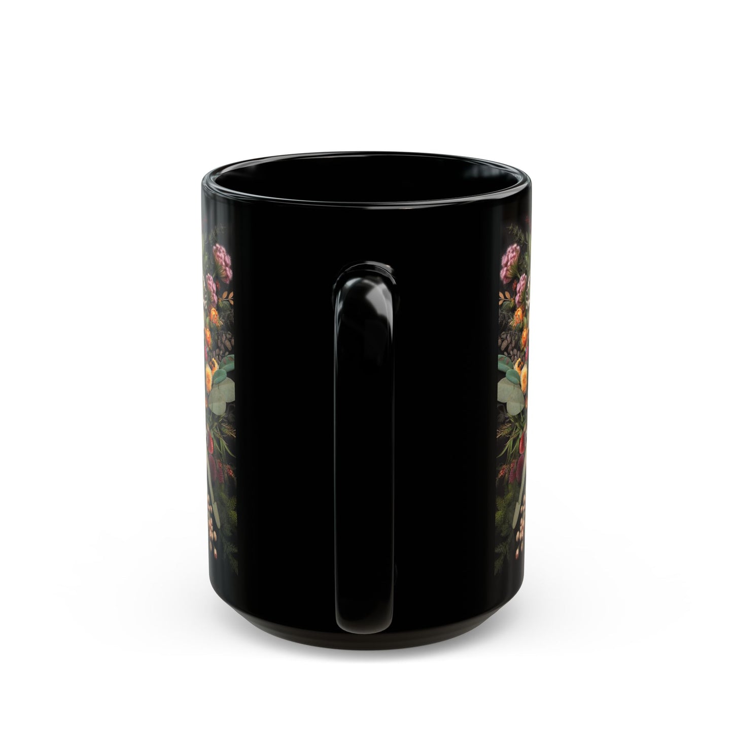 "Flourishing, fabulous, and fully caffeinated" Black Ceramic Coffee Mug 11oz / 15oz