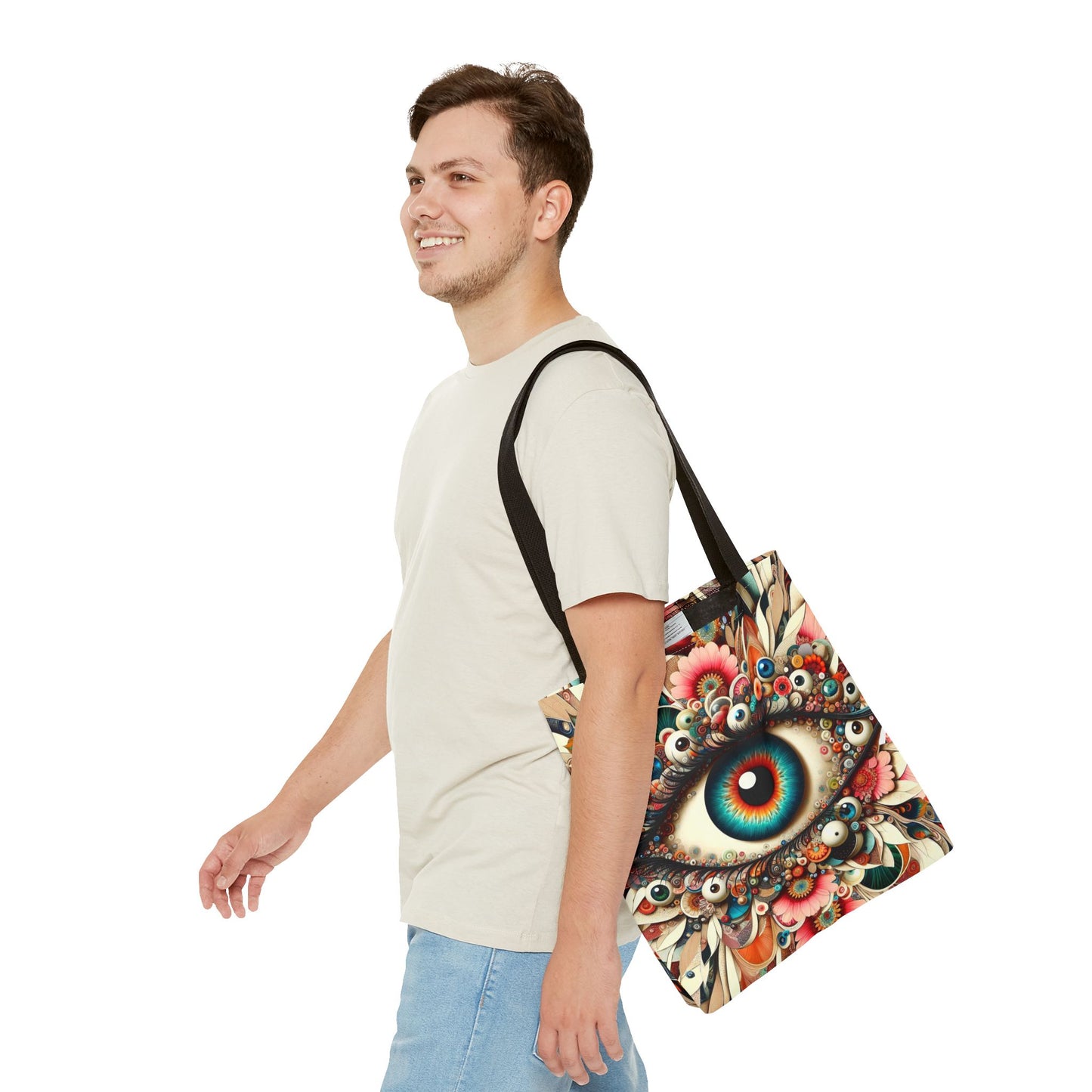 Surreal Art Tote – Mesmerizing Evil Eye & Floral Fusion Canvas Tote